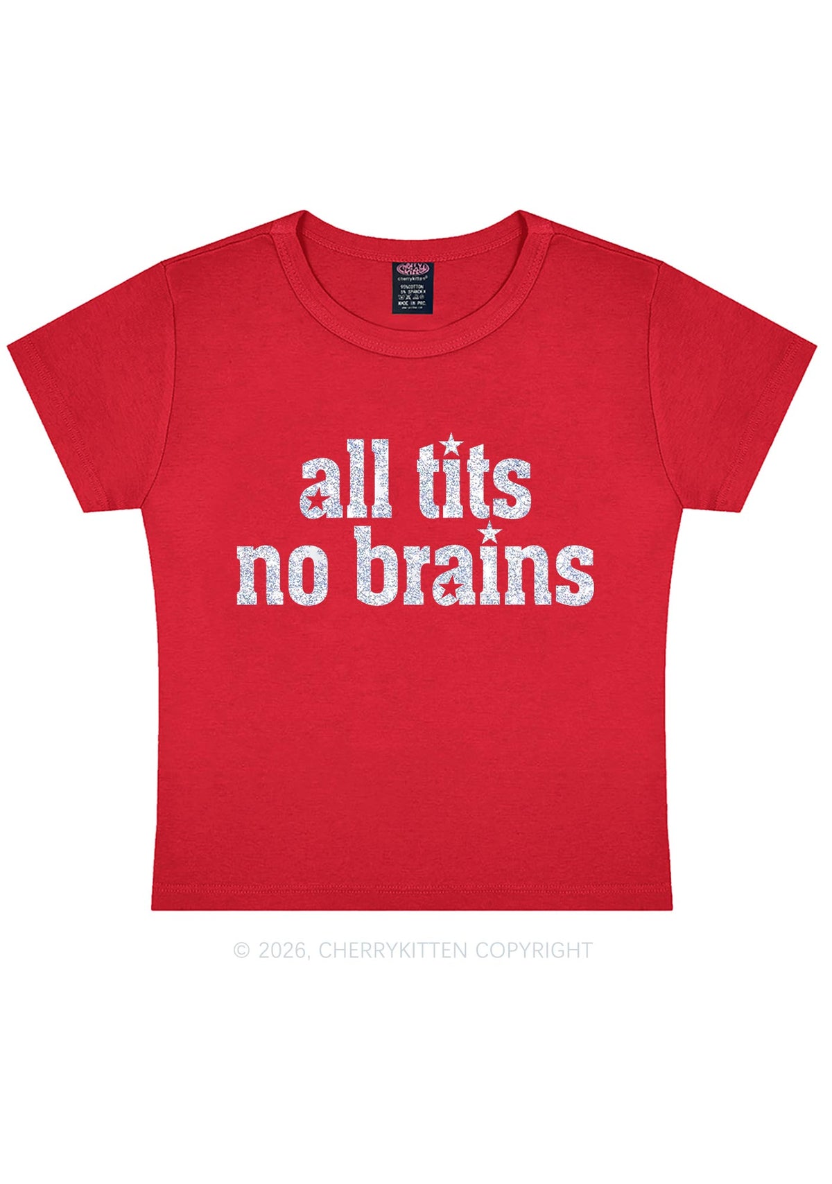 Glitter All Txts No Brains Y2K Baby Tee Cherrykitten