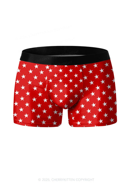 White Stars On Red Valentine's Day Y2K Print Couples Boxer Briefs Set Cherrykitten