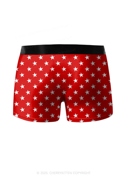 White Stars On Red Valentine's Day Y2K Print Couples Boxer Briefs Set Cherrykitten