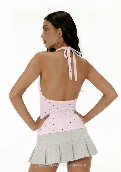 Brown Cxxt Dots Y2K Print Halter Deep V Neck Cami Cherrykitten
