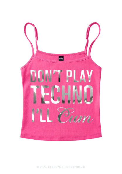 Dont Play Techno Silver Foil Printed Y2K Spaghetti Strap Cami Cherrykitten