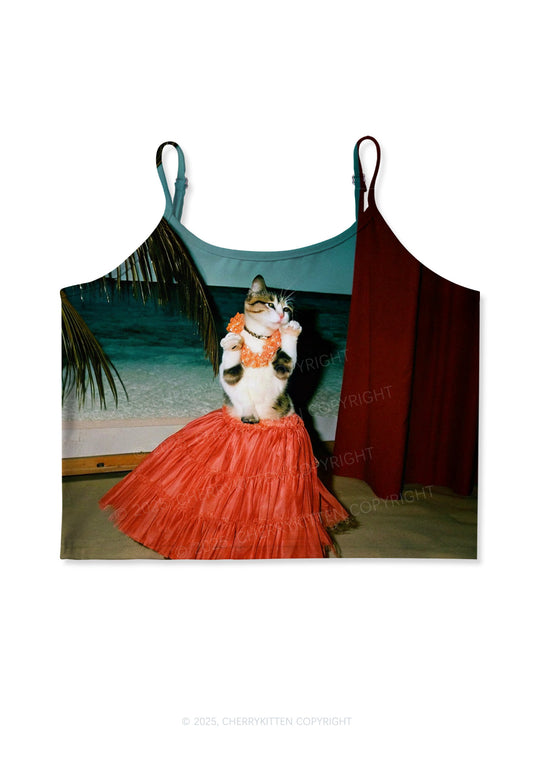 Dancing Cat Y2K Print Cami Crop Top Cherrykitten