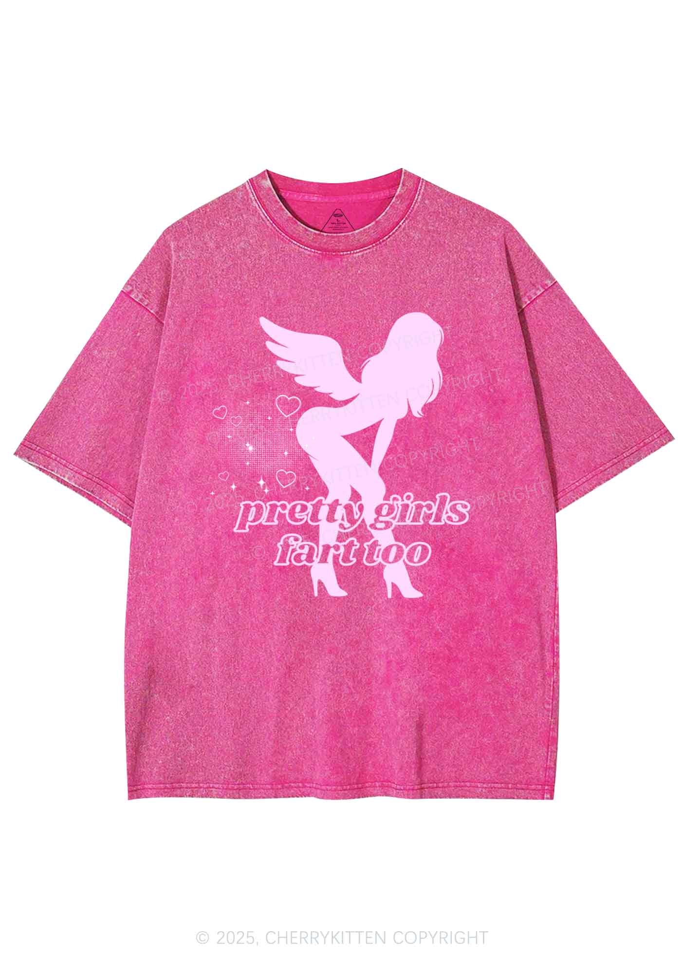 Pretty Girls Fart Too Y2K Shirts Washed Tee Cherrykitten