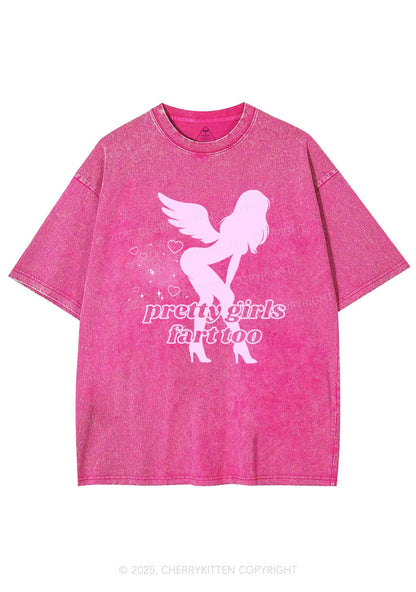 Pretty Girls Fart Too Y2K Shirts Washed Tee Cherrykitten