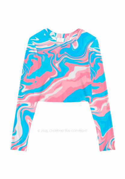 Trans Liquid Tie Dye Pride Y2K Mesh Long Sleeve Crop Top Cherrykitten