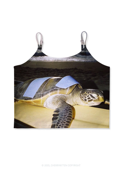 Turtle On Surfboard Y2K Print Cami Crop Top Cherrykitten