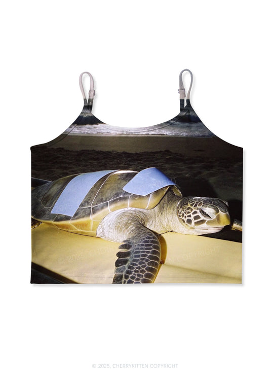Turtle On Surfboard Y2K Print Cami Crop Top Cherrykitten
