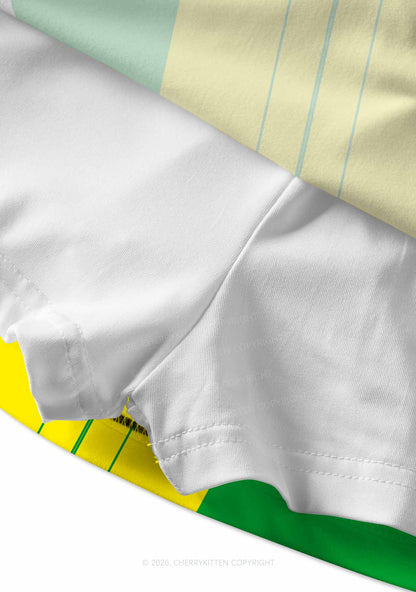 Green Yellow Vertical Stripe Y2K Print Mini Skirt Cherrykitten