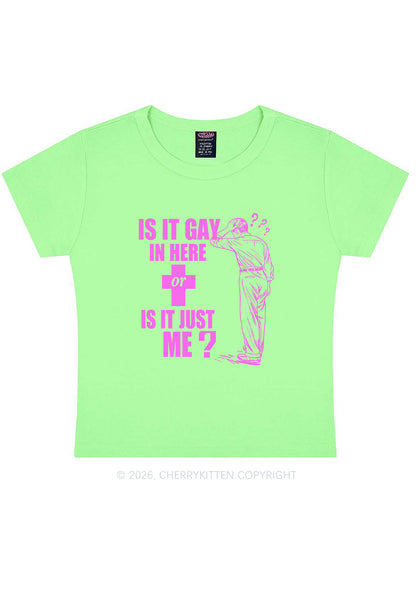 Is It Gay In Here Pride Y2K Baby Tee Cherrykitten