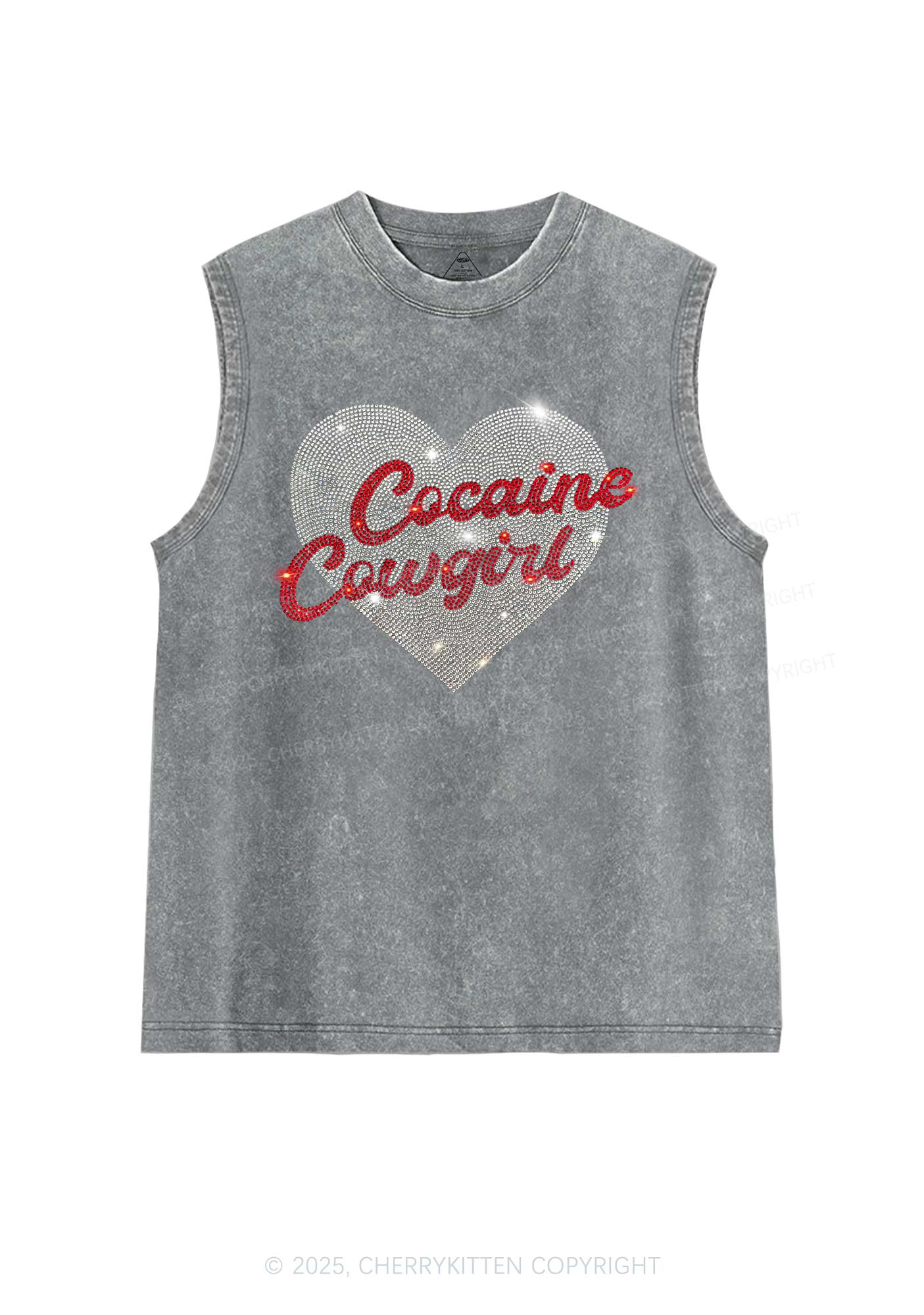 Rhinestone Cola Cowgirl Y2K Washed Muscle Tank Cherrykitten
