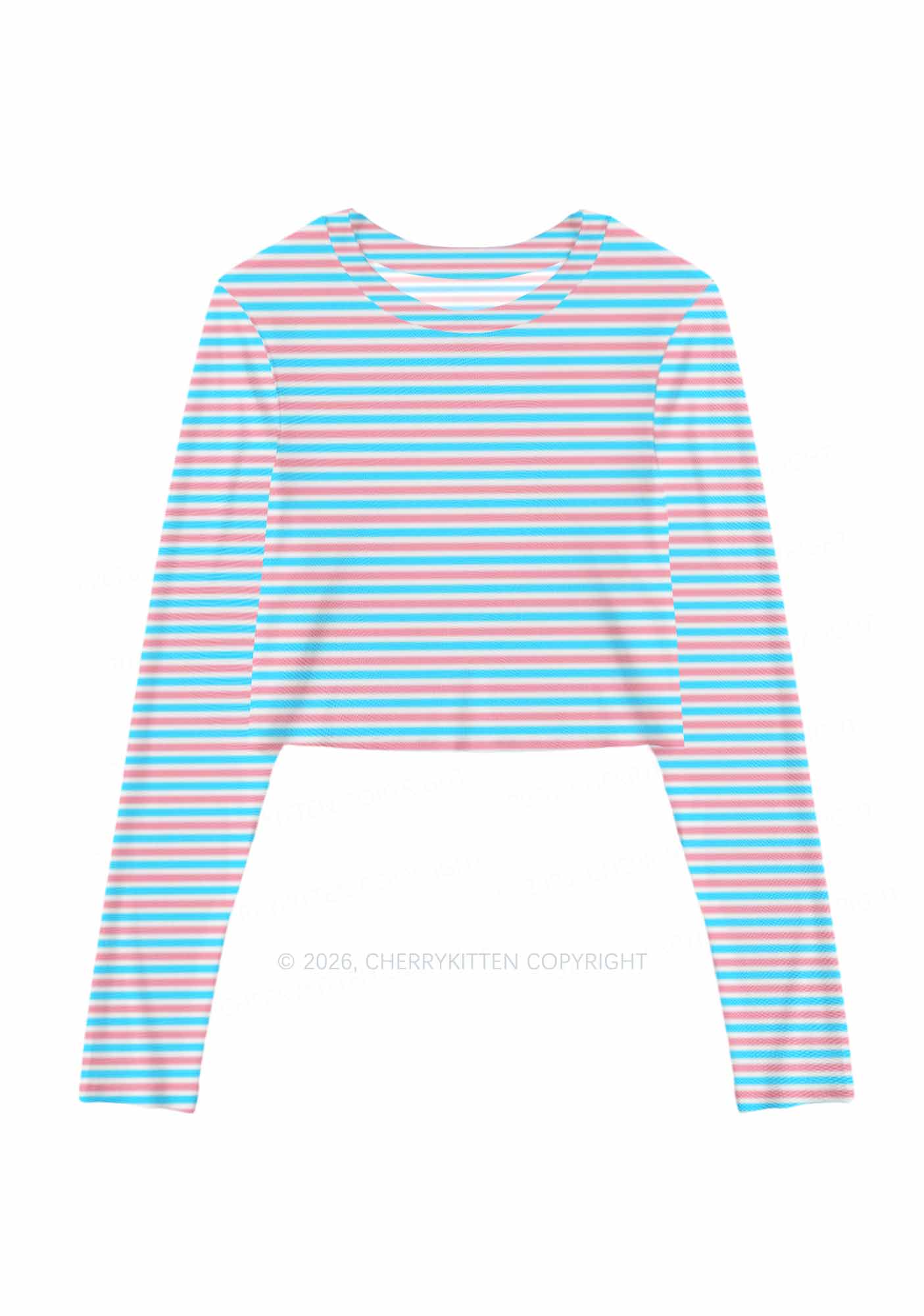 Trans Stripes Pride Y2K Mesh Long Sleeve Crop Top Cherrykitten