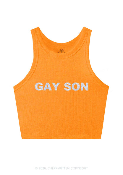 Glitter Gay Son Pride Y2K Crop Tank Top Cherrykitten