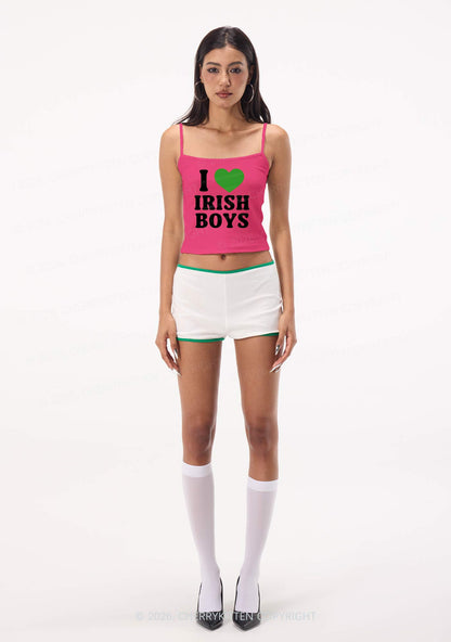 I Love Irish Boys St Patricks Y2K Spaghetti Strap Cami Cherrykitten