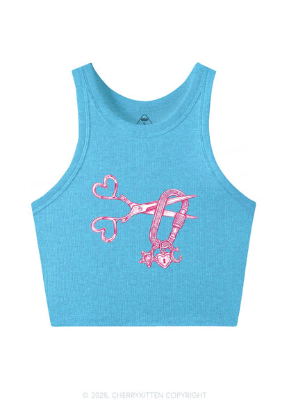 Pink Scissors Lock Charm Pride Y2K Crop Tank Top Cherrykitten