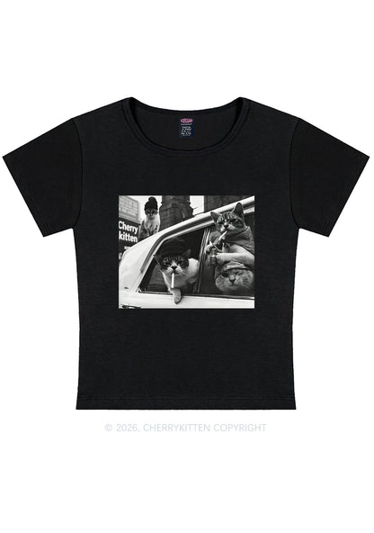 Cats Smoke In Car Y2K Baby Tee Cherrykitten