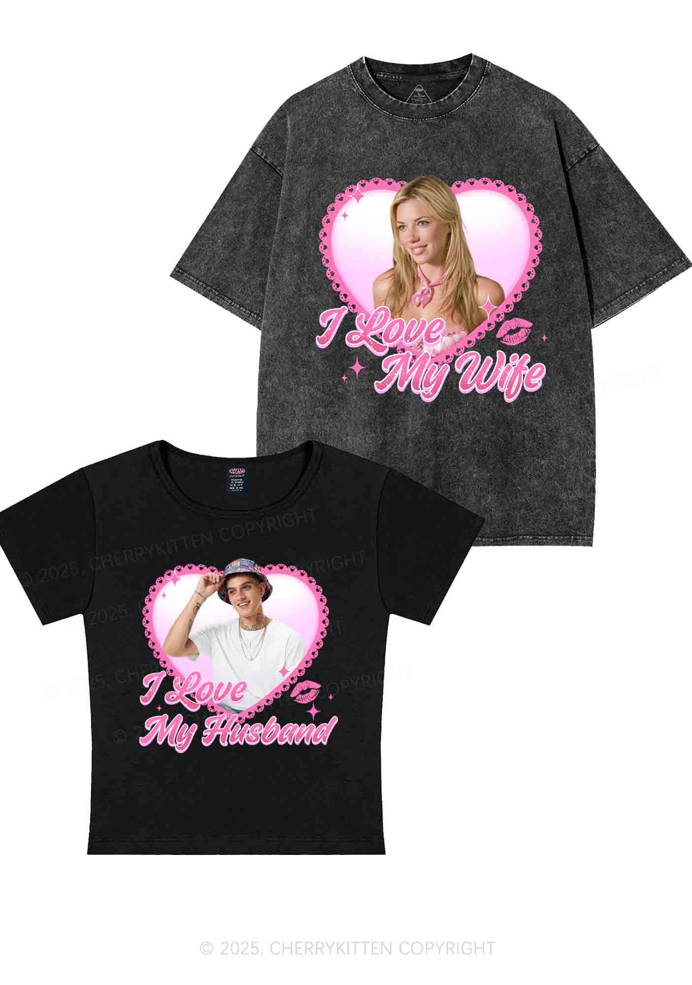 Custom Love My Wife Photo Y2K Valentine's Day Couple Shirt Cherrykitten
