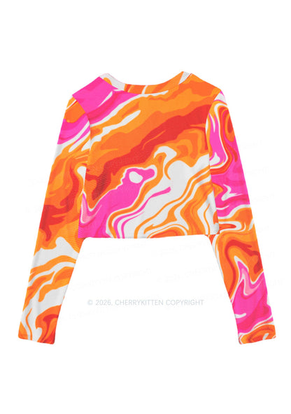 Lesbian Liquid Tie Dye Pride Y2K Mesh Long Sleeve Crop Top Cherrykitten