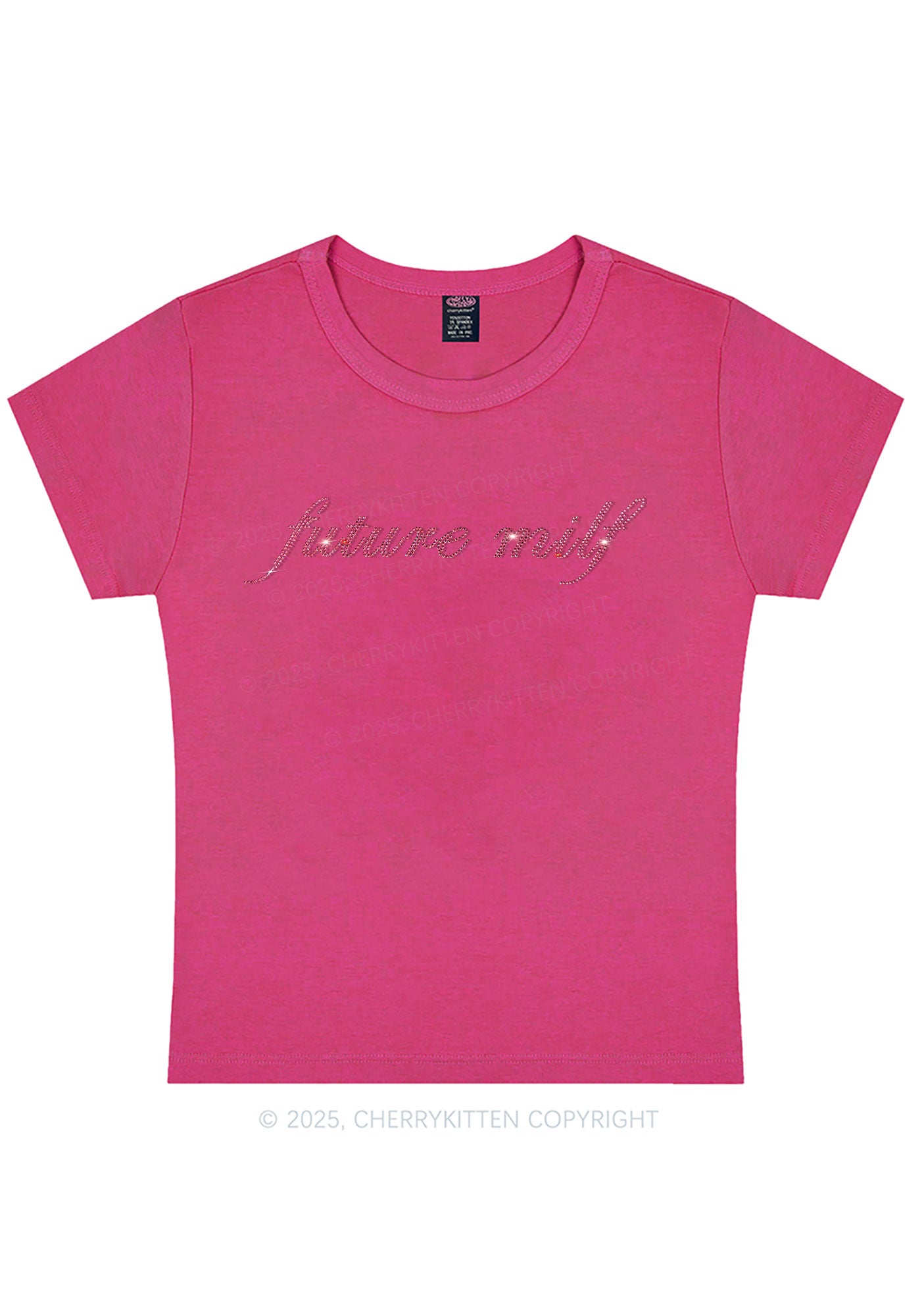 Rhinestone Pink Future Mxxf Y2K Baby Tee Cherrykitten