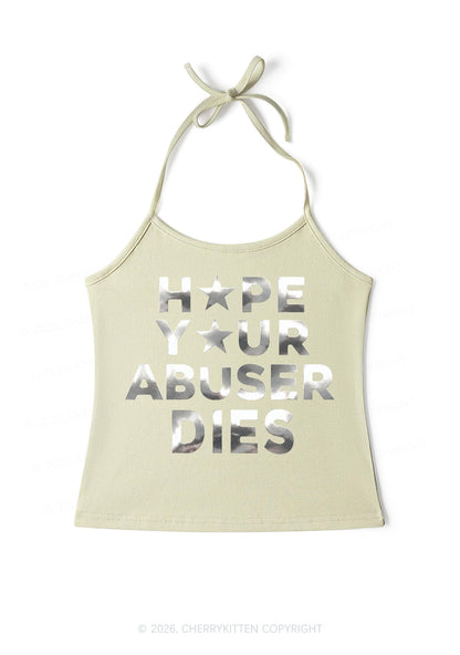 Abuser Dies Silver Foil Printed Y2K Halter Neck Cami Cherrykitten