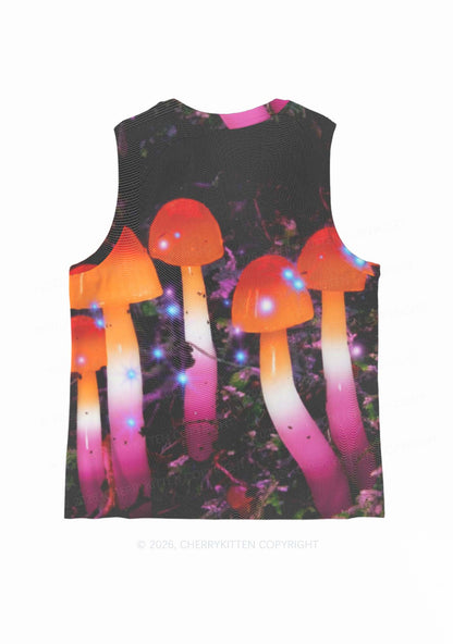 Lesbian Glowing Mushroom Pride Y2K Mesh Muscle Tank Cherrykitten