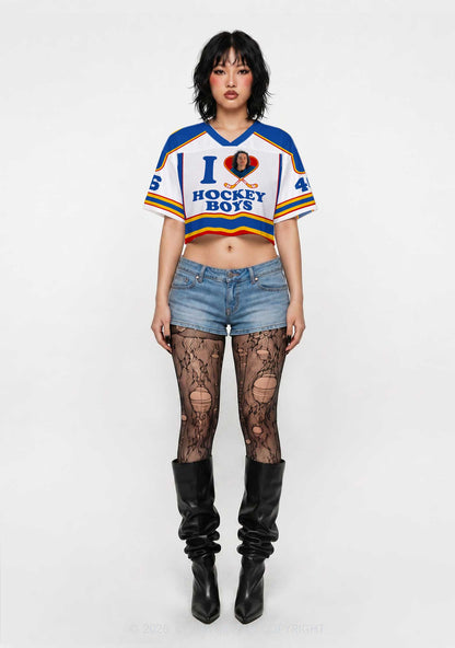 I Love Hockey Boy JT Y2K Crop Sport Jersey Shirts Cherrykitten