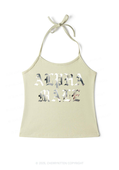Alpha Male Silver Foil Printed Y2K Halter Neck Cami Cherrykitten