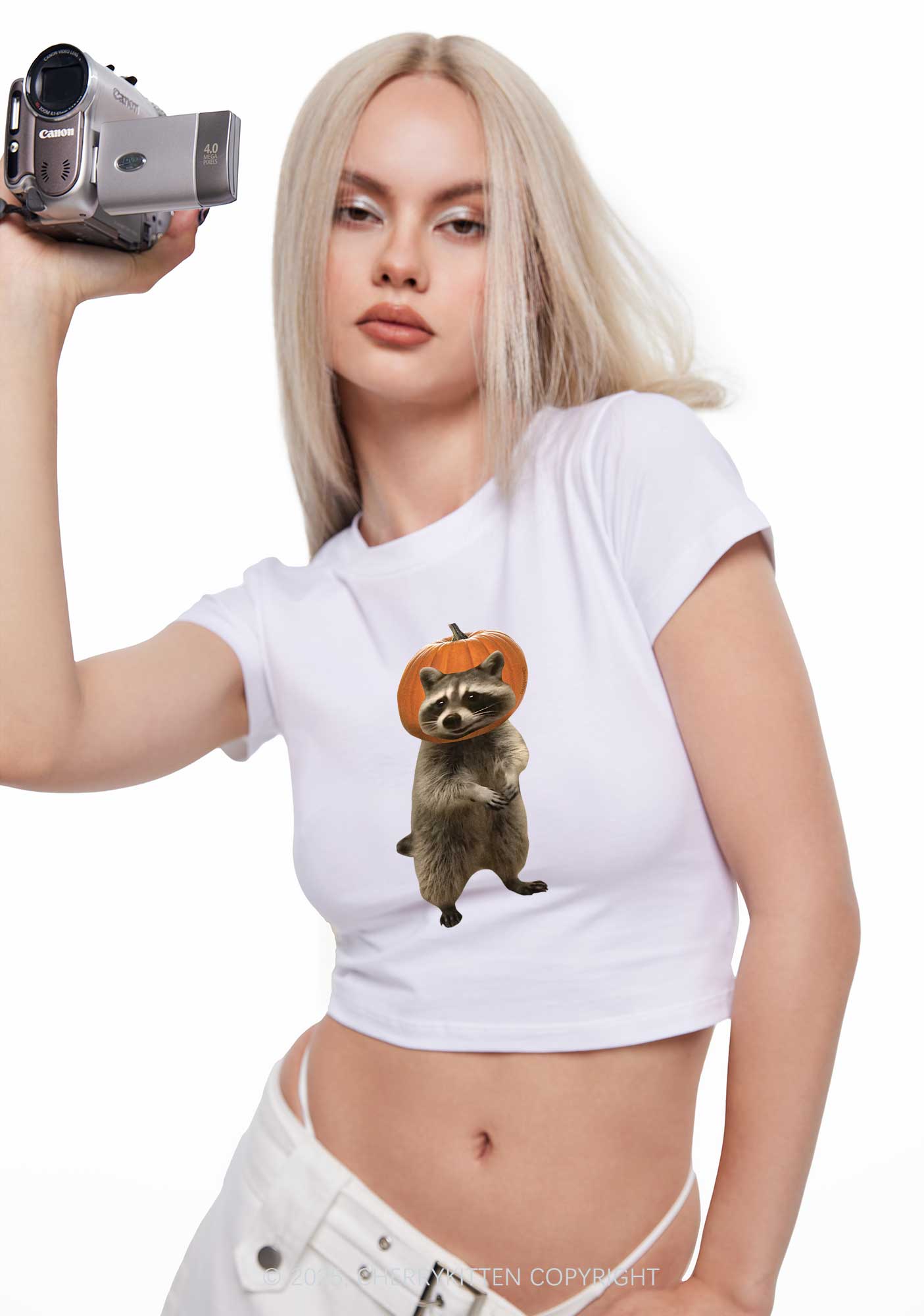 Halloween Silly Raccoon Y2K Baby Tee Cherrykitte