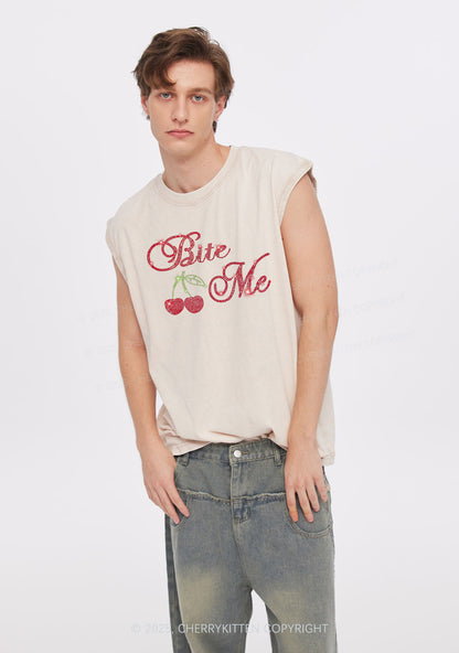 Rhinestone Red Cherry Bite Me Y2K Washed Muscle Tank Cherrykitten