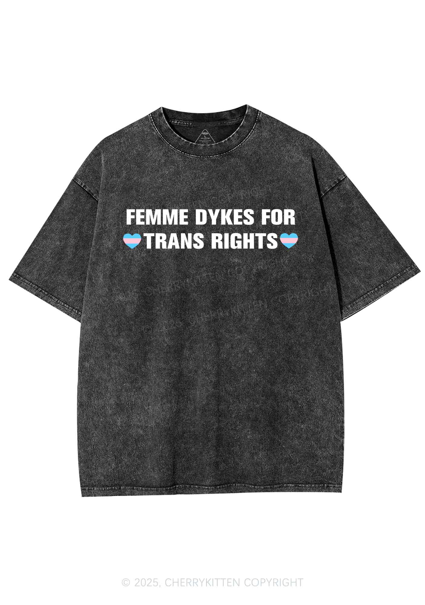 Femme Dykes For Trans Rights Y2K Shirts Washed Tee Cherrykitten