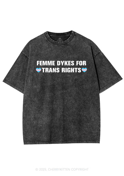 Femme Dykes For Trans Rights Y2K Shirts Washed Tee Cherrykitten