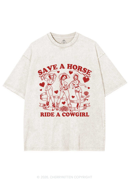 Ride A Cowgirl Valentine's Day Y2K Shirts Washed Tee Cherrykitten