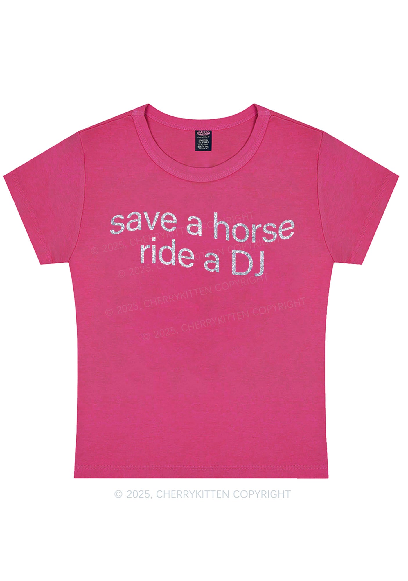 Glitter Ride A DJ Y2K Baby Tee Cherrykitten