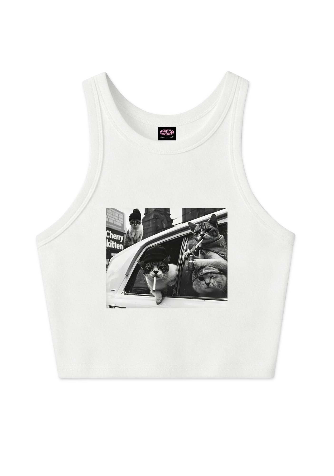 Cats Smoke In Car Y2K Crop Tank Top Cherrykitten