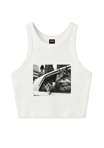 Cats Smoke In Car Y2K Crop Tank Top Cherrykitten