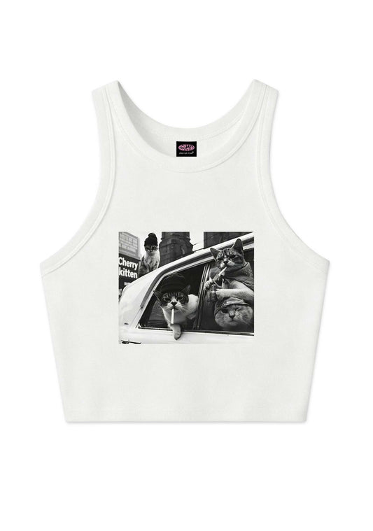 Cats Smoke In Car Y2K Crop Tank Top Cherrykitten
