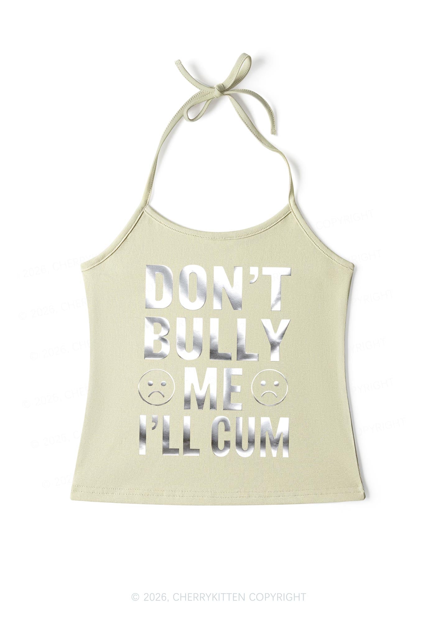 Dont Bully Me Silver Foil Printed Y2K Halter Neck Cami Cherrykitten