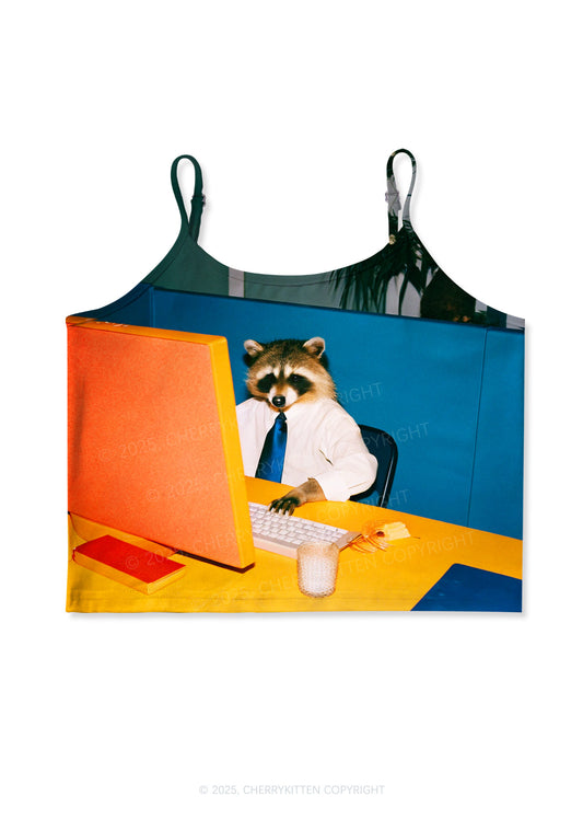 Office Raccoon Y2K Print Cami Crop Top Cherrykitten