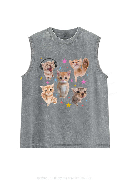 Adorable Cats Y2K Washed Muscle Tank Cherrykitten