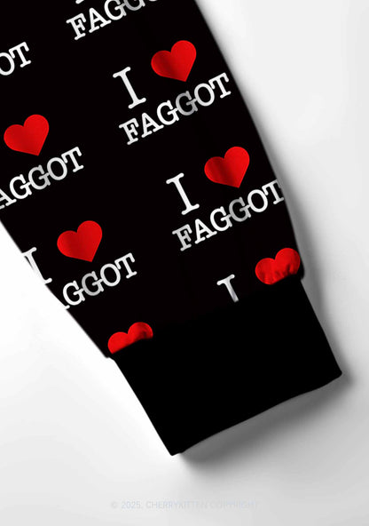 I Love Faggot Valentine's Day Y2K Print Long Sleeve Pajama Set Cherrykitten