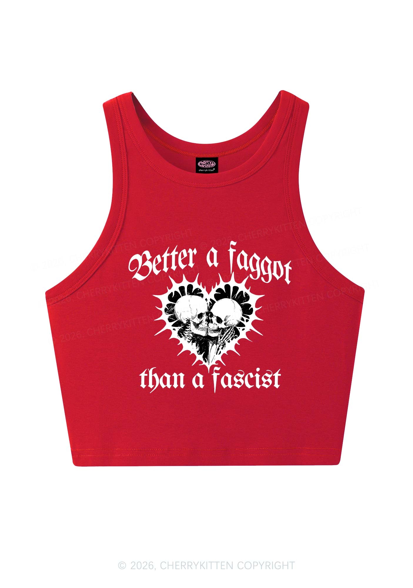 Better Faggot Than Fascist Pride Y2K Crop Tank Top Cherrykitten