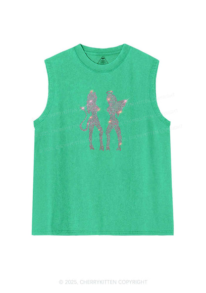 Rhinestone Dancing Girls Y2K Washed Muscle Tank Cherrykitten