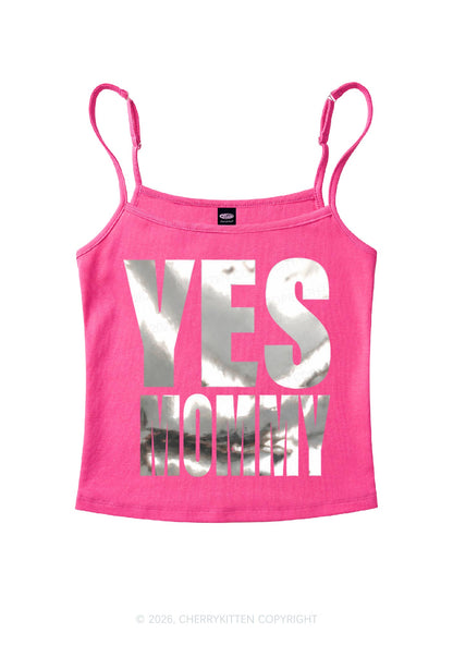 Yes Mommy Silver Foil Printed Y2K Spaghetti Strap Cami Cherrykitten