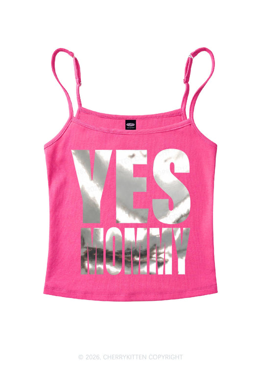 Yes Mommy Silver Foil Printed Y2K Spaghetti Strap Cami Cherrykitten