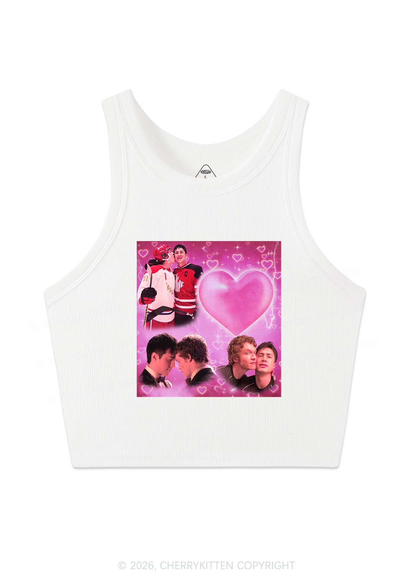 Pink Heart Portrait HR Y2K Crop Tank Top Cherrykitten