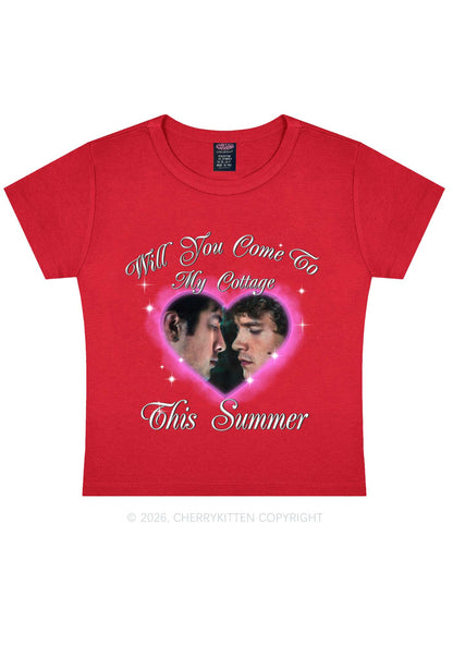 Come To My Cottage This Summer HR Y2K Baby Tee Cherrykitten
