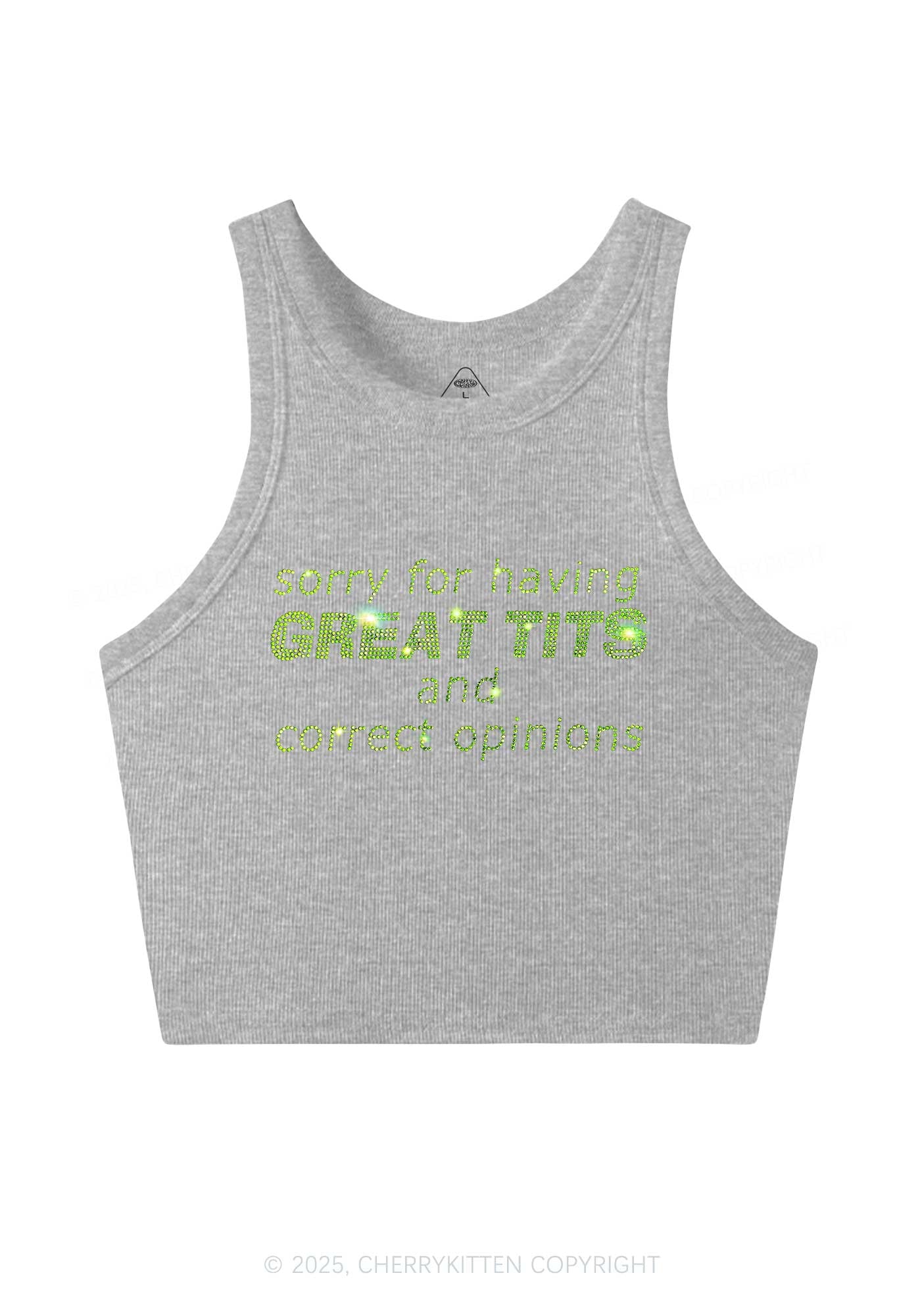 Rhinestone Sorry For Having Correct Opinions Y2K Crop Tank Top Cherrykitten