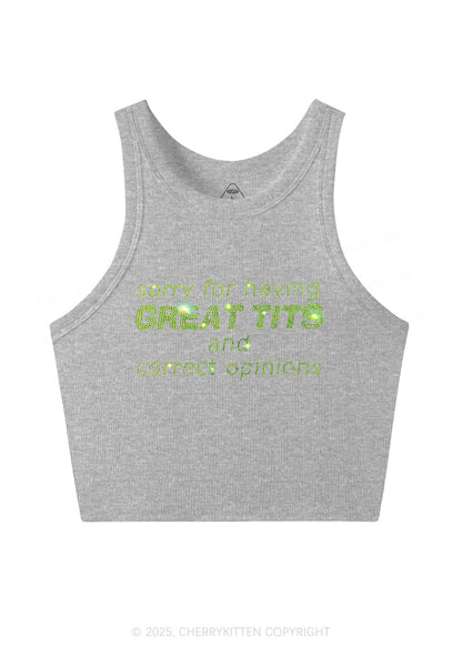 Rhinestone Sorry For Having Correct Opinions Y2K Crop Tank Top Cherrykitten