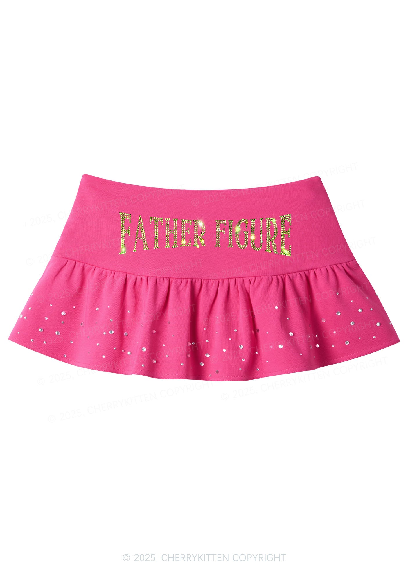 Rhinestone Father Figure Y2K Pink Ruffled Rhinestone Mini Skirt Cherrykitten