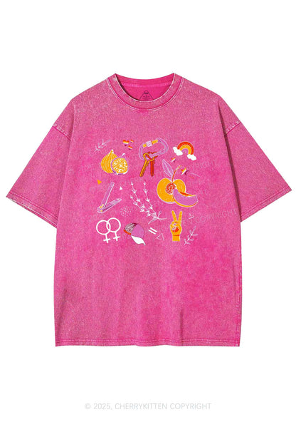 Lesbian Symbols Y2K Shirts Washed Tee Cherrykitten