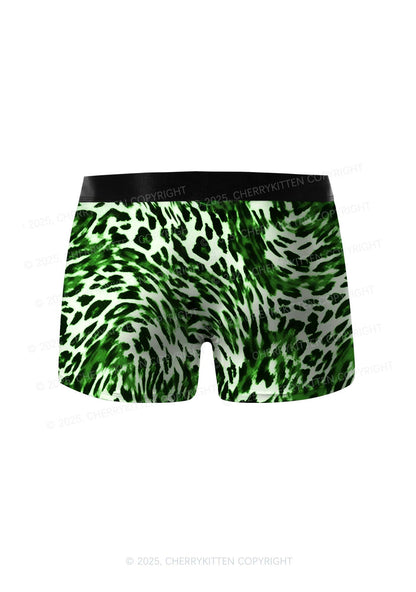 Retro Green Leopard St Patricks Y2K Print Men Boxer Briefs Cherrykitten